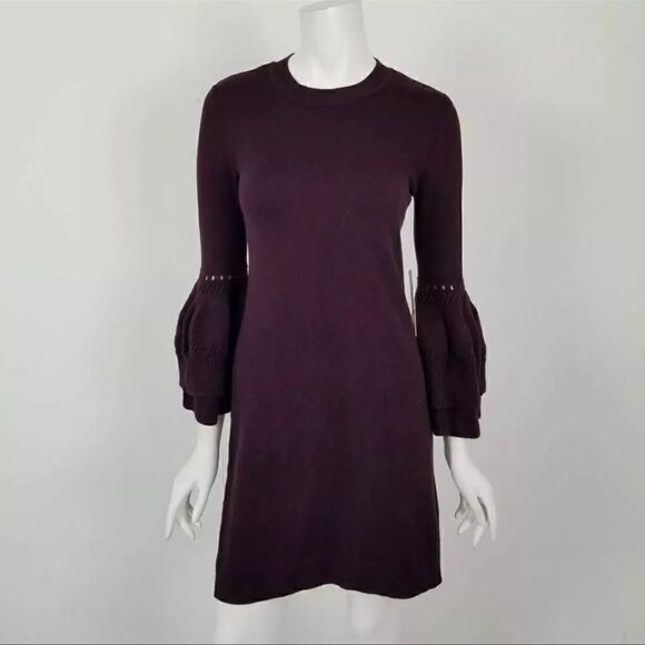 NWT Eliza J Womens Size XS Plum Purple Bell Sleeve Sweater Shift Dress - Picture 1 of 6